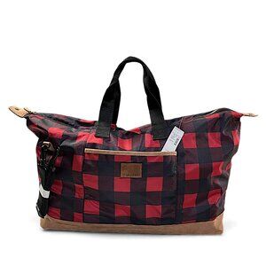 Maurice's Buffalo Plaid Overnight Hand Bag Red & Black Tote 20"x8.5"x14"